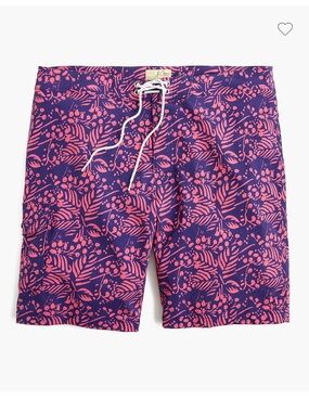 J. Crew 9” Eco Board Short Navy With Pink Vine Print Mesh Lining Size 34 K8192